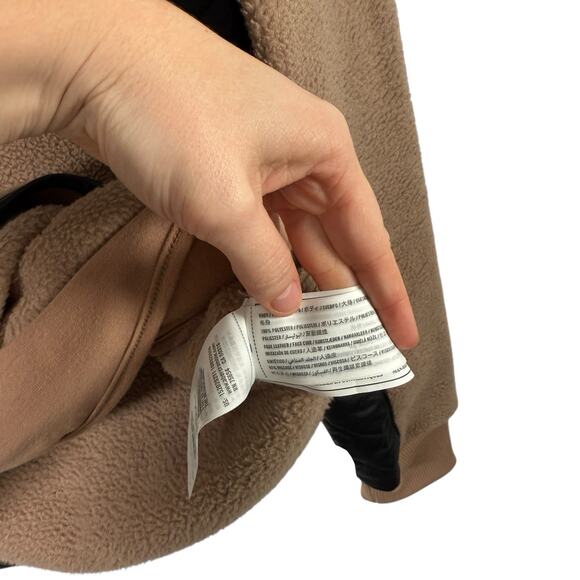 Abercrombie & Fitch Taupe Brown Sherpa Fleece Faux Leather Pullover Womens Small - Picture 5 of 7